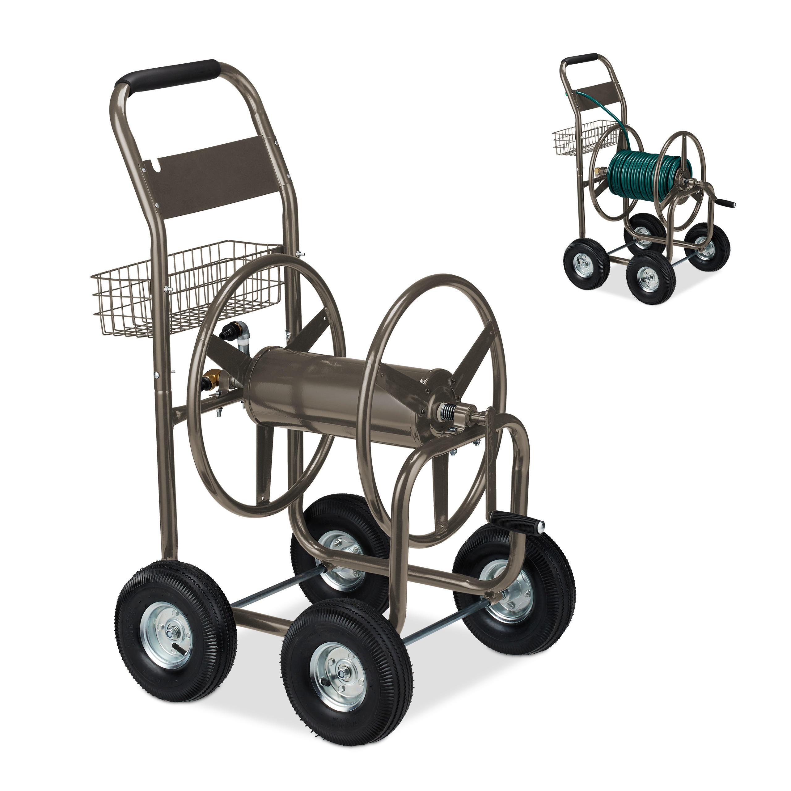 SCHLAUCHWAGEN - Braun, Kunststoff/Metall (62/113/90cm) - Relaxdays