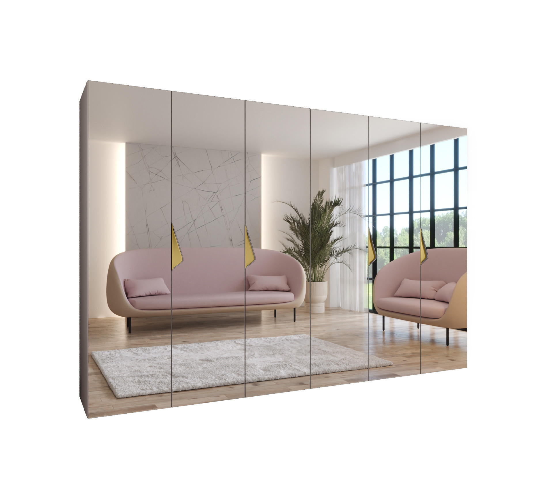 DREHTÜRENSCHRANK 202/300/52 6-türig - Beige/Goldfarben, Holz/Metall (300/202/52cm) - Abiks Möbel