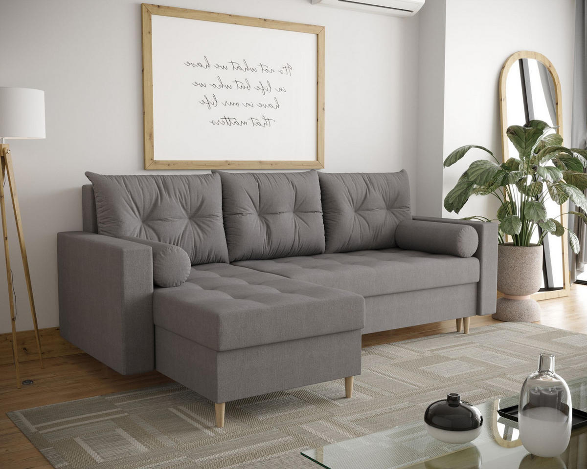 ECKSOFA SKANDI Cosmic 160 Links mit Schlaffunktion - Dunkelgrau, Textil (230/145cm) - Bedante