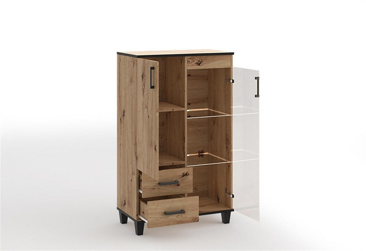 KOMMODE CORTEZA 80/132/40cm mit 2 Schubladen 2 Türen Eiche Artisan - Eiche Artisan, Holzwerkstoff (80/132/40cm) - MASSENO