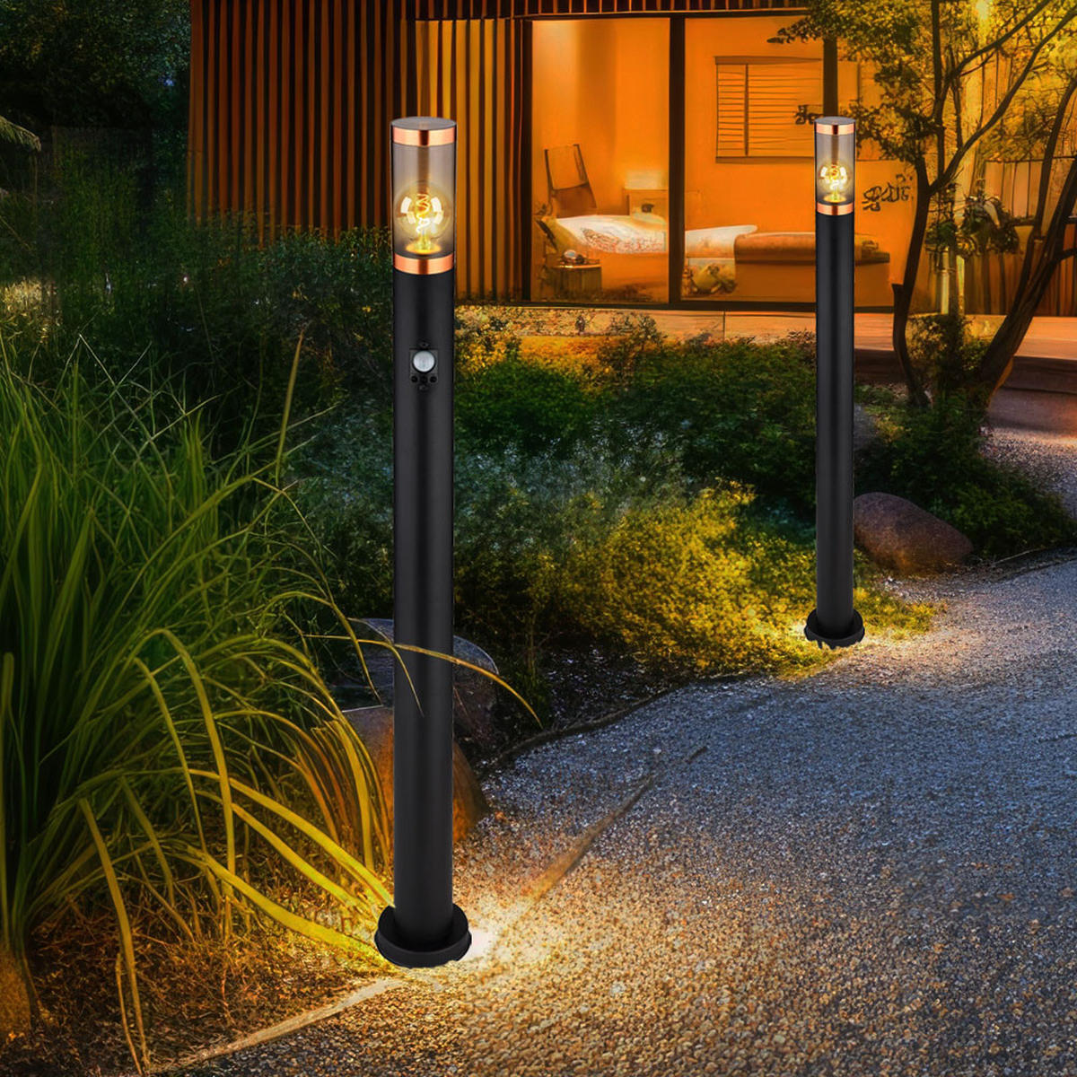 LED STEHLAMPE Edelstahl Schwarz 2er Set - Schwarz, Metall (7.6/7.6/110cm) - Globo Lighting