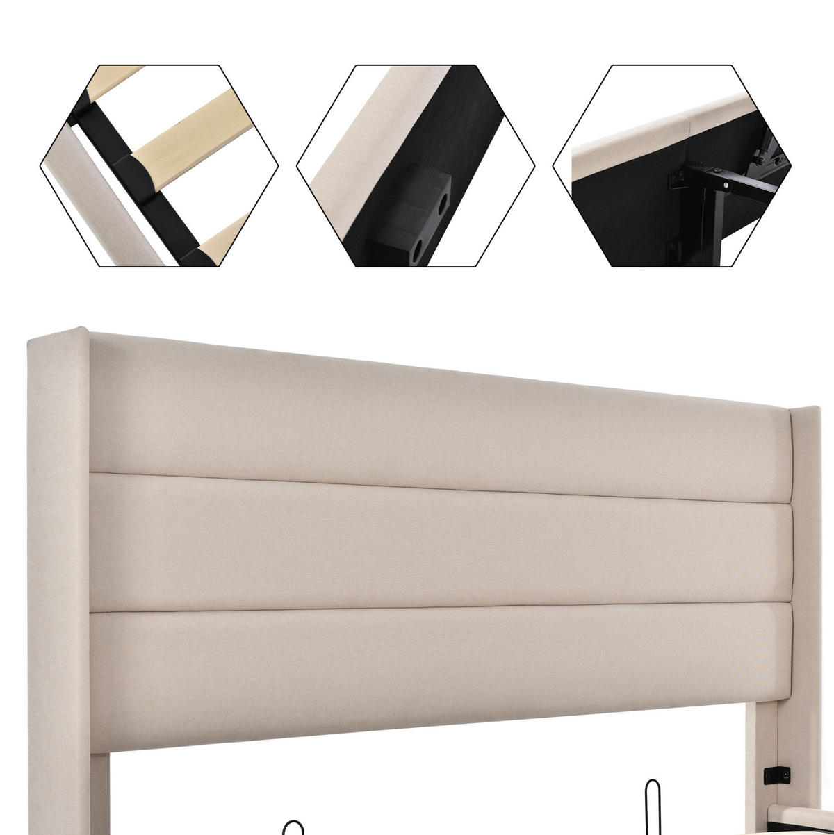BETT mit Bettkasten 140x200 cm Leinen Beige inkl. Matratze - Beige, Metall (140/200cm) - Meubliv