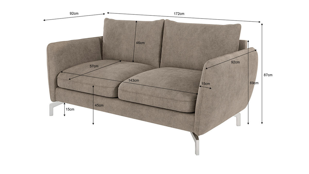 2-SITZER-SOFA Elou Dunkelbeige Microfaser - Chromfarben/Beige, Holz/Textil (172/87/92cm) - S-Style Möbel