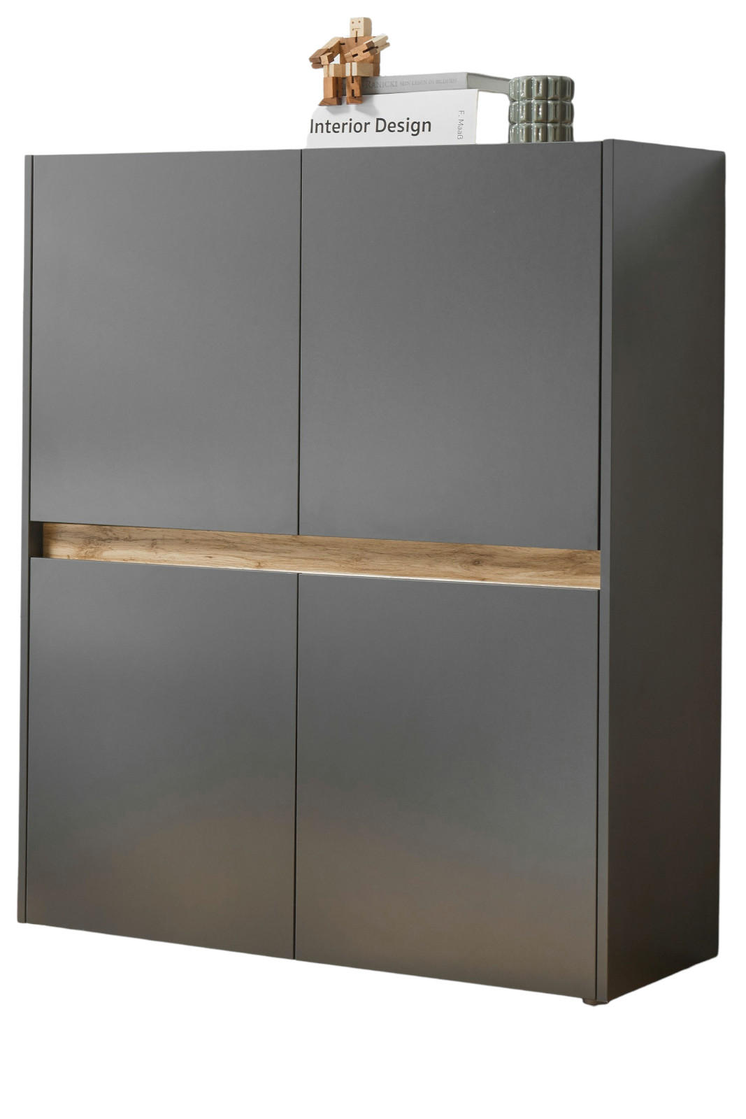 HIGHBOARD grau matt, Eiche Wotan 100 cm, Kommode 4-türig - Eiche Wotan/Grau, Holzwerkstoff/Kunststoff (100/120/40cm) - Furn.Design