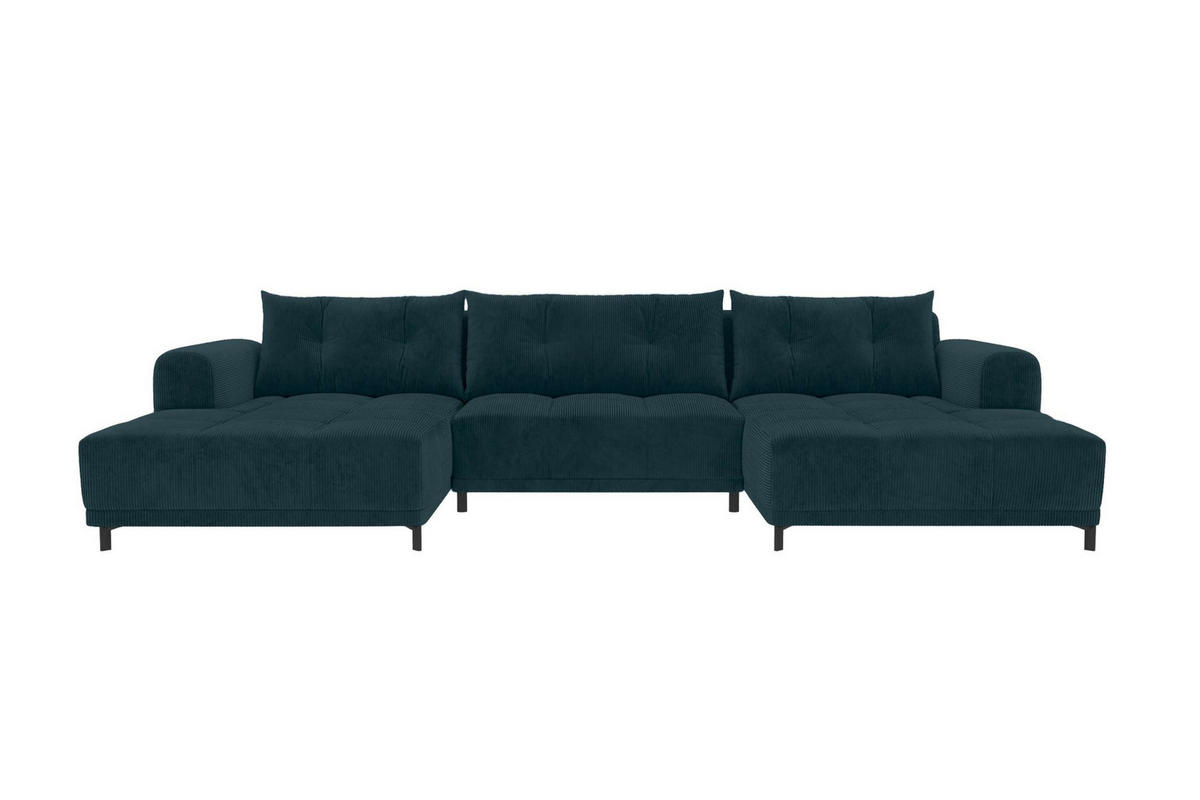 WOHNLANDSCHAFT Massimo Cordstoff Blau inkl. Schlaffunktion - Blau/Schwarz, Textil/Metall (356/94/181cm) - 99rooms