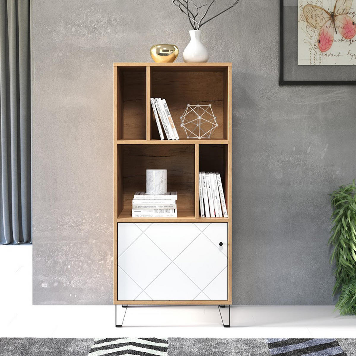 BÜCHERREGAL 1 Tür und 4 Fächer mattweiß H136 cm - Touch - Weiß, Holzwerkstoff (63/136/40cm) - Trendteam