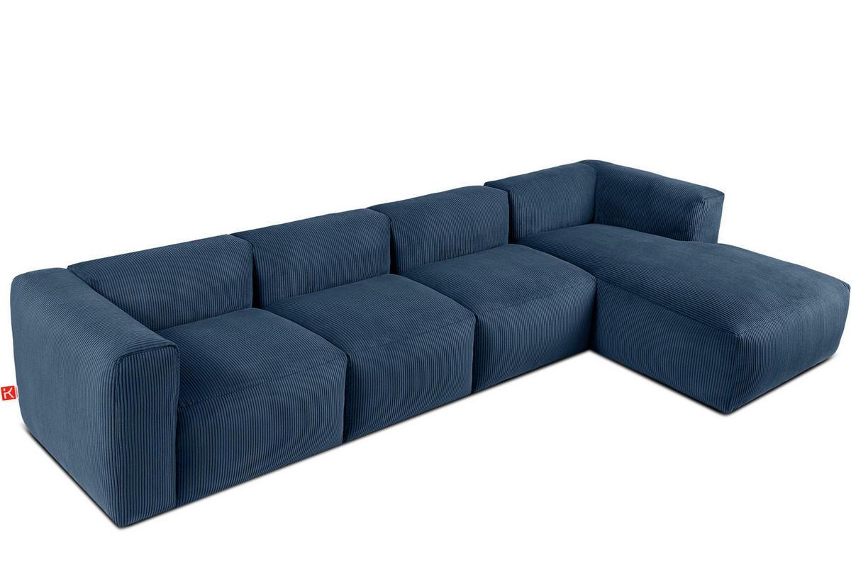 ECKMODULSOFA-RECHTS BUFFO 6-Sitzer mit extrem weicher Sitzfläche, Kordstoff, marineblau - Blau/Grün, Textil (377/180cm) - KONSIMO®