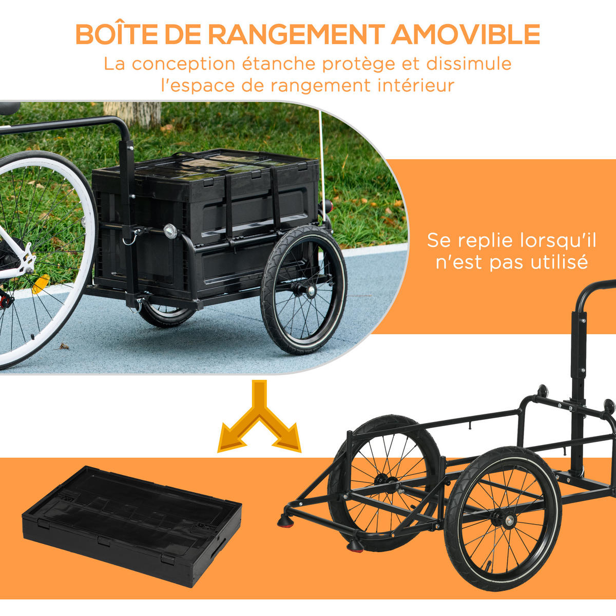 FAHRRADANHÄNGER DE-18157 65L, klappbarer Koffer, Reflektoren Schwarz - Schwarz, Metall (61/81/145cm) - ComfortXL