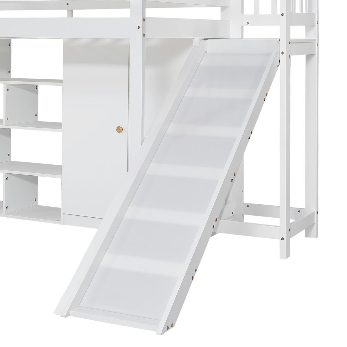 ETAGENBETT 90/200 cm, Weiß mit Rutsche, Kleiderschrank, ohne Matratze - Weiß, Holz (90/200cm) - MIVRAY