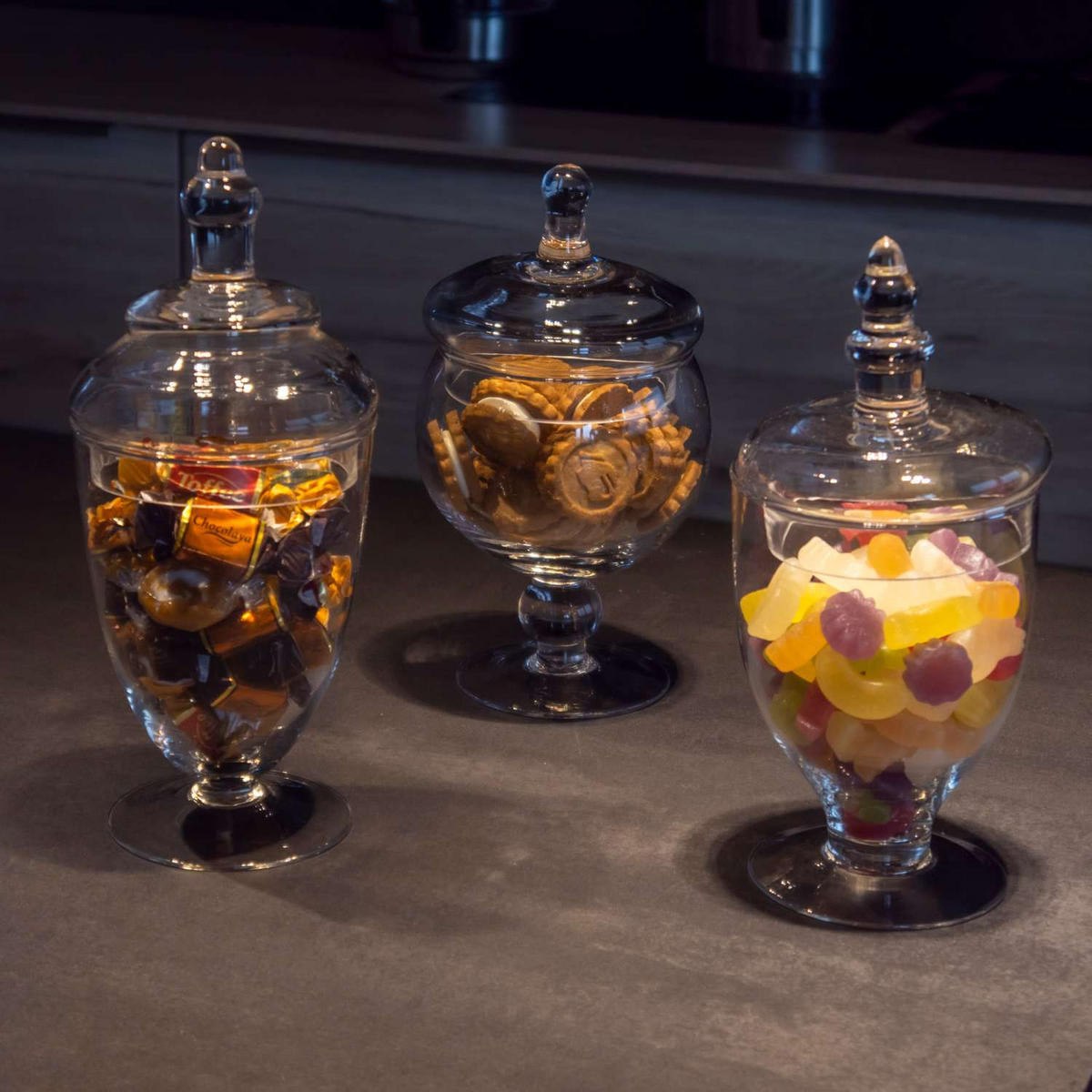 VORRATSGLAS SET für Süßigkeiten (3-tlg.) - Transparent, Glas (24.5/14.5/37.5cm) - Intirilife
