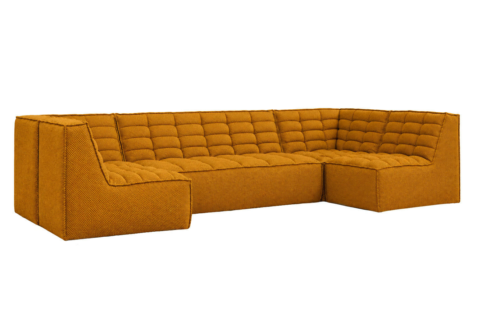 ECKSOFA Modulares U-Form, Plüschstoff Pop, Senffarbe, LAZY U - Gelb, Holz (346/76/173cm) - Kaiser Möbel