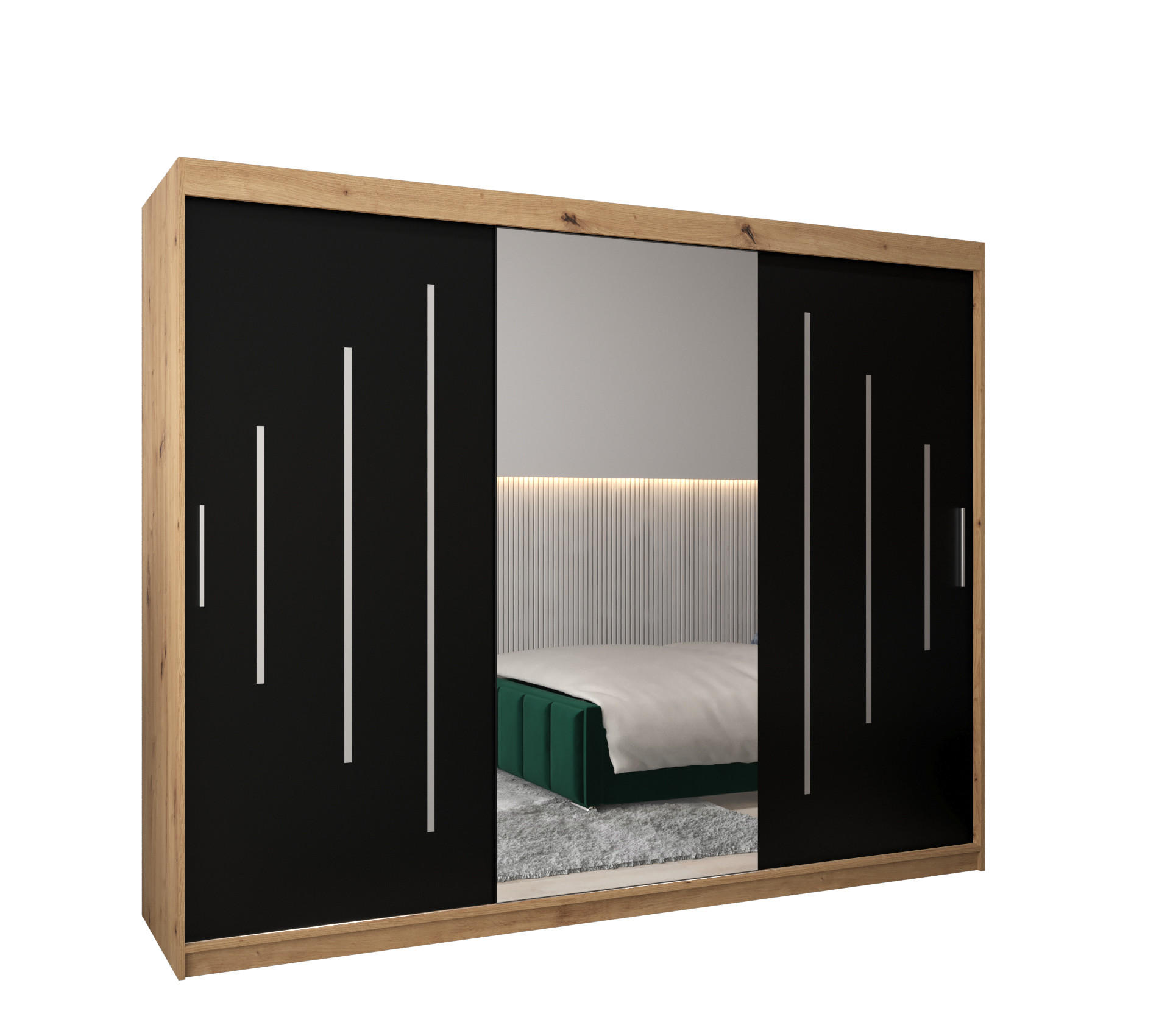 SCHWEBETÜRENSCHRANK 200/250/62 3-türig - Silberfarben/Schwarz, Holz/Kunststoff (250/200/62cm) - Abiks Möbel
