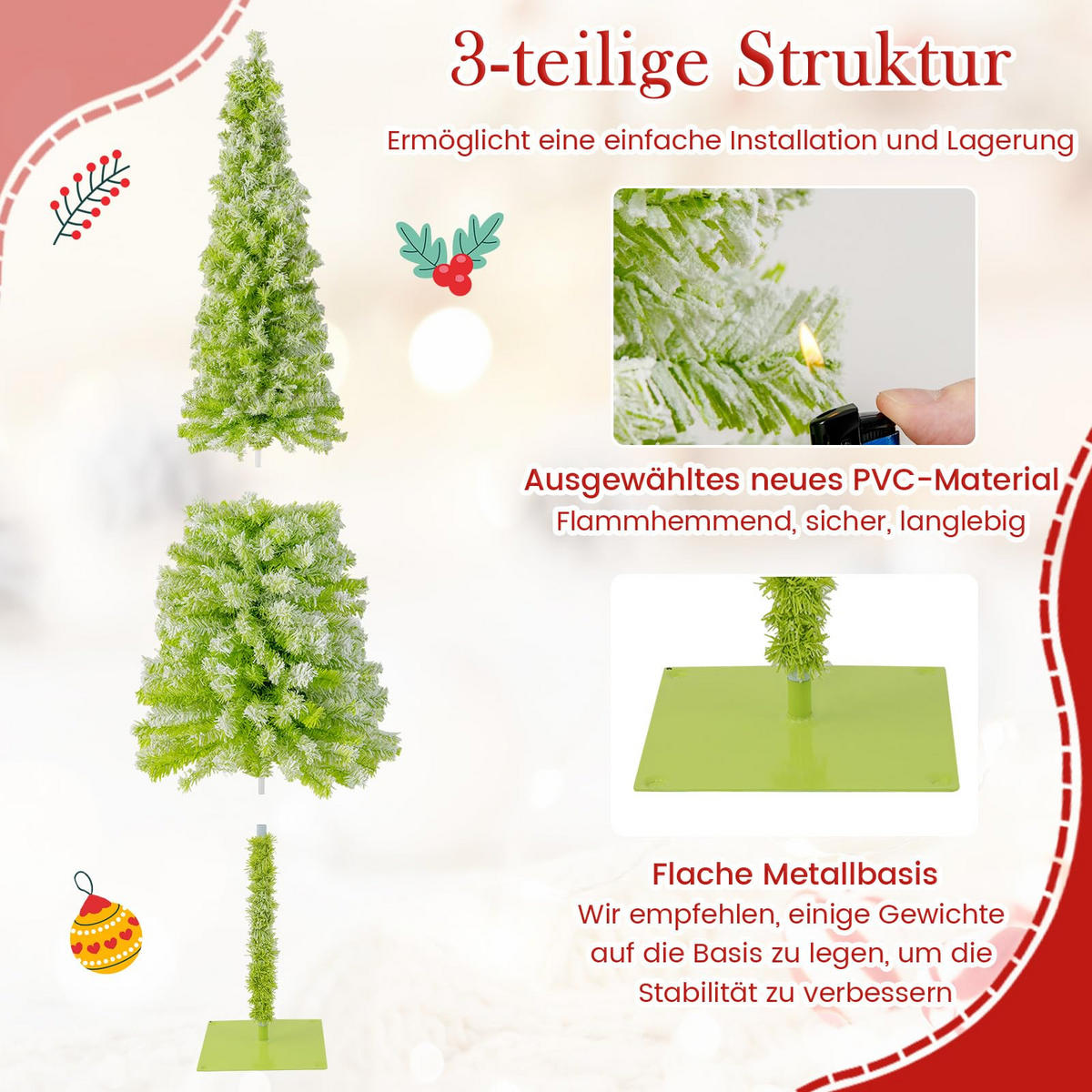 WEIHNACHTSBAUM mit 8 Lichtmodi Beleuchtung und Schnee biegbarer Spitze 210 cm grün - Grün, Metall (210cm) - COSTWAY