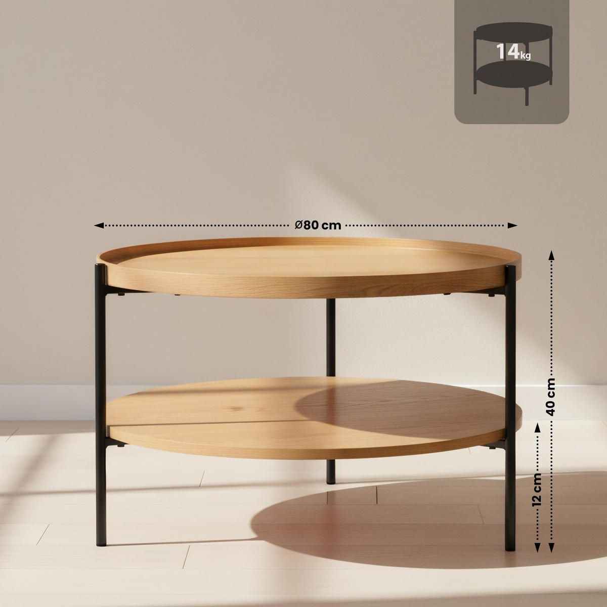 COUCHTISCH Honim Holz Natura Beistelltisch Rund - Naturfarben, Holz (80/80/40cm) - DELUKE