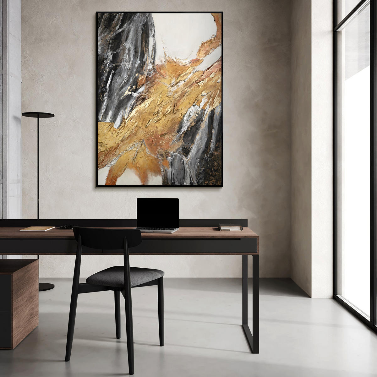 GEMÄLDE Goldene Symphonie Schattenfugenrahmen Schwarz 180x120 cm - Schwarz, Holz (180/120cm) - YS-art gallery