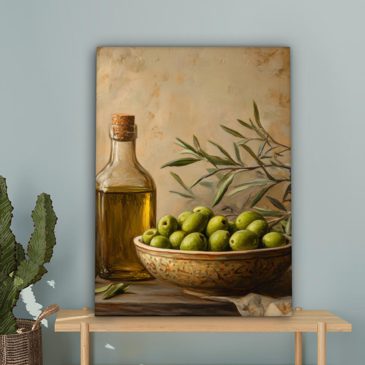 LEINWANDBILD Oliven - Stilleben - Vintage 60x80 cm - Olivgrün, Textil (60/80cm) - MuchoWow