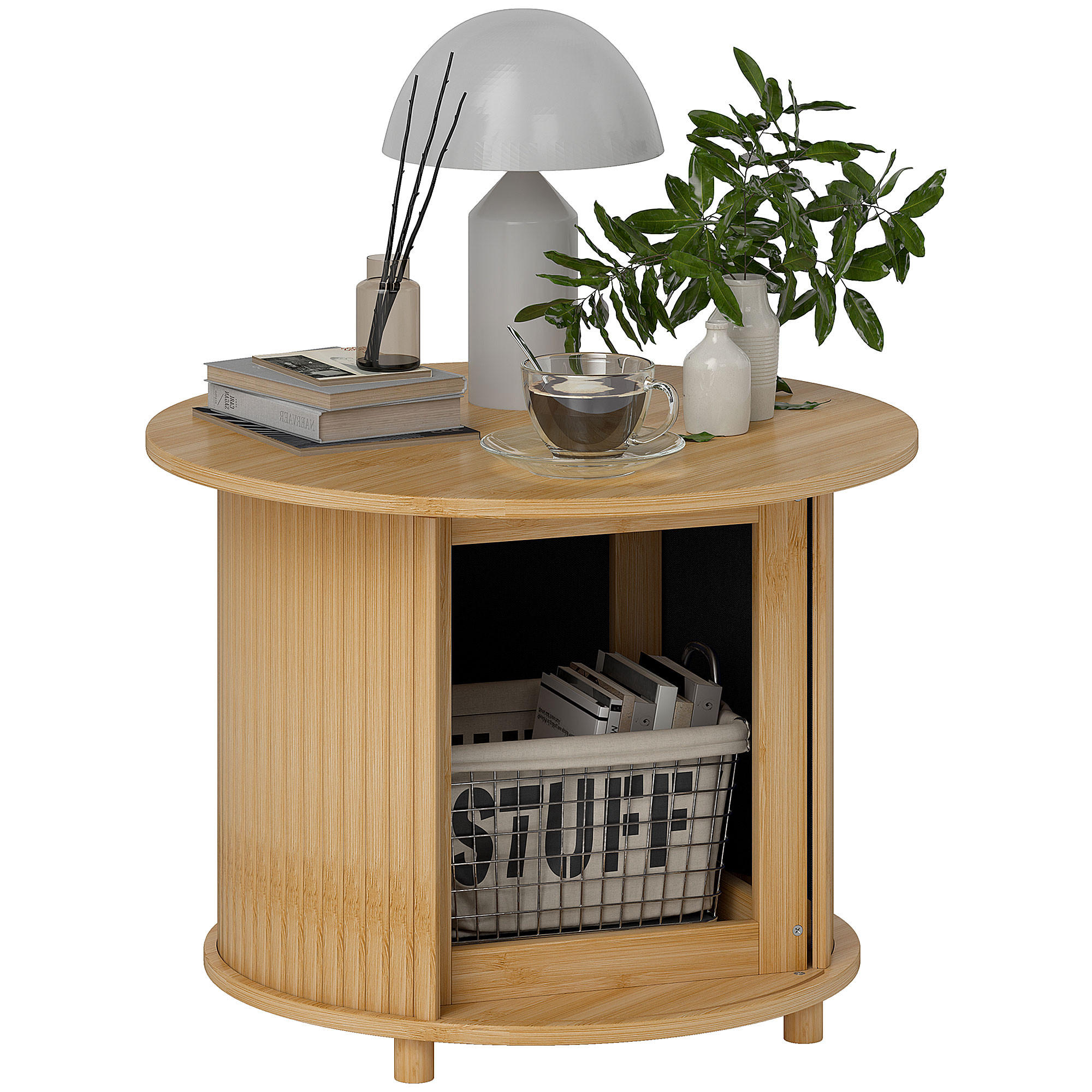 BEISTELLTISCH DE-08742 mit Schiebetür, aus Bambus Natur - Naturfarben, Naturmaterialien (60/60/45cm) - ComfortXL
