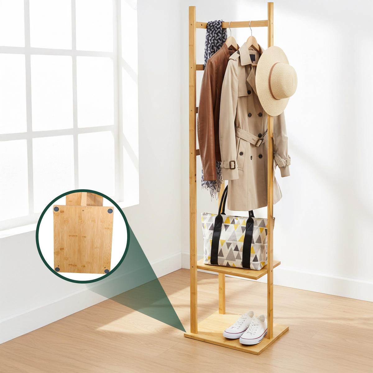 VĚŠÁK - světle hnědá, dřevo (30/155/38cm) - Relaxdays