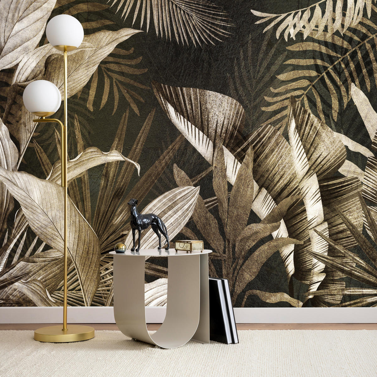 FOTOTAPETE tropische Blätter Pflanzen Retro 250x175 - Beige/Grau, Papier (250/175cm) - Muralo