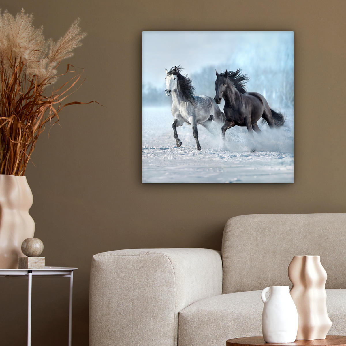 LEINWANDBILD Pferde - Winter - Tiere - Natur - Schnee 50x50 cm - Anthrazit, Textil (50/50cm) - MuchoWow