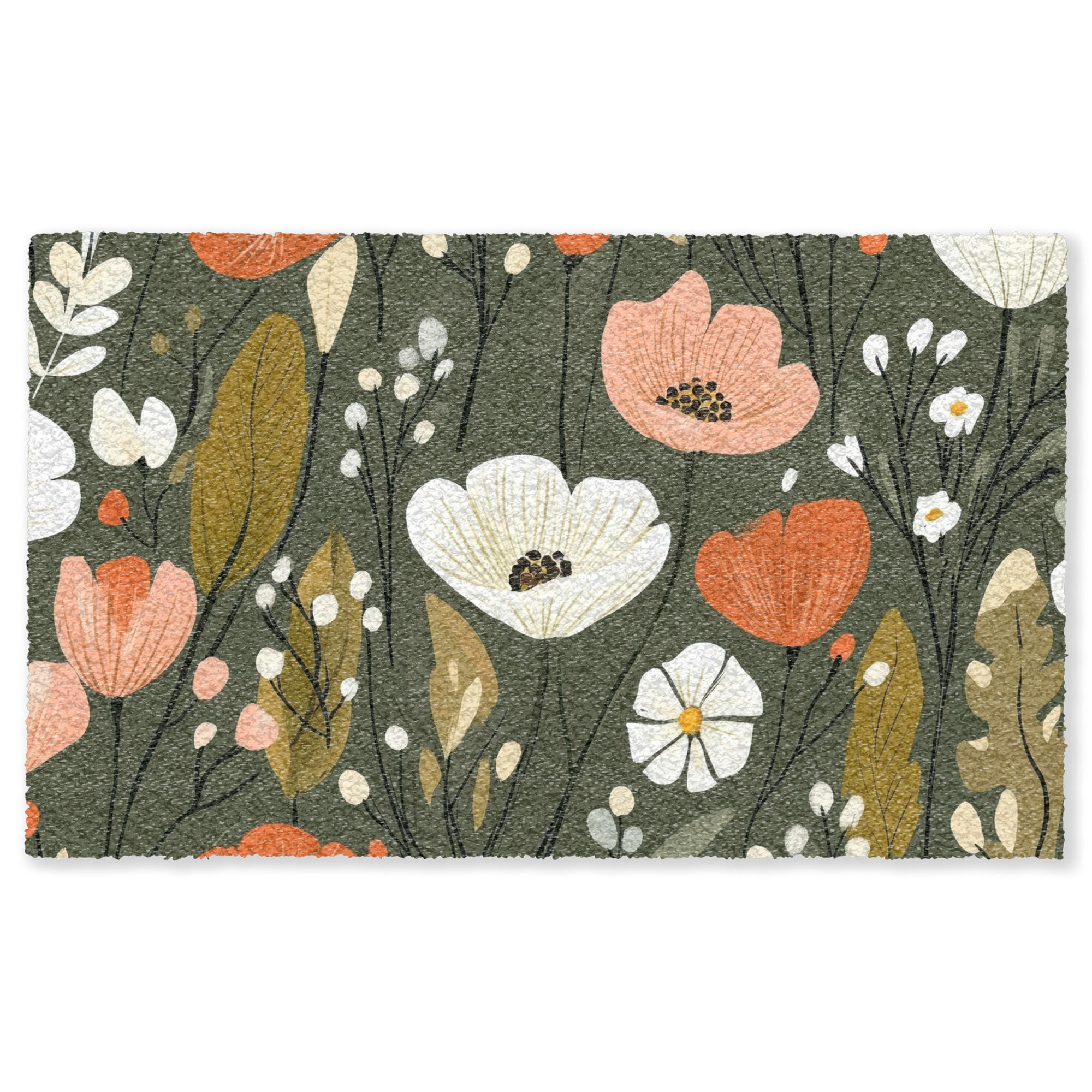 FUSSMATTE Blumen - Illustration - Grün Flurteppich 150x90 cm - Dunkelgrün, Kunststoff (150/90cm) - MuchoWow