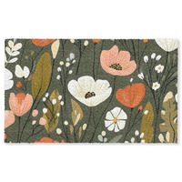 FUSSMATTE Blumen - Illustration - Grün Flurteppich 150x90 cm - Dunkelgrün, Kunststoff (150/90cm) - MuchoWow