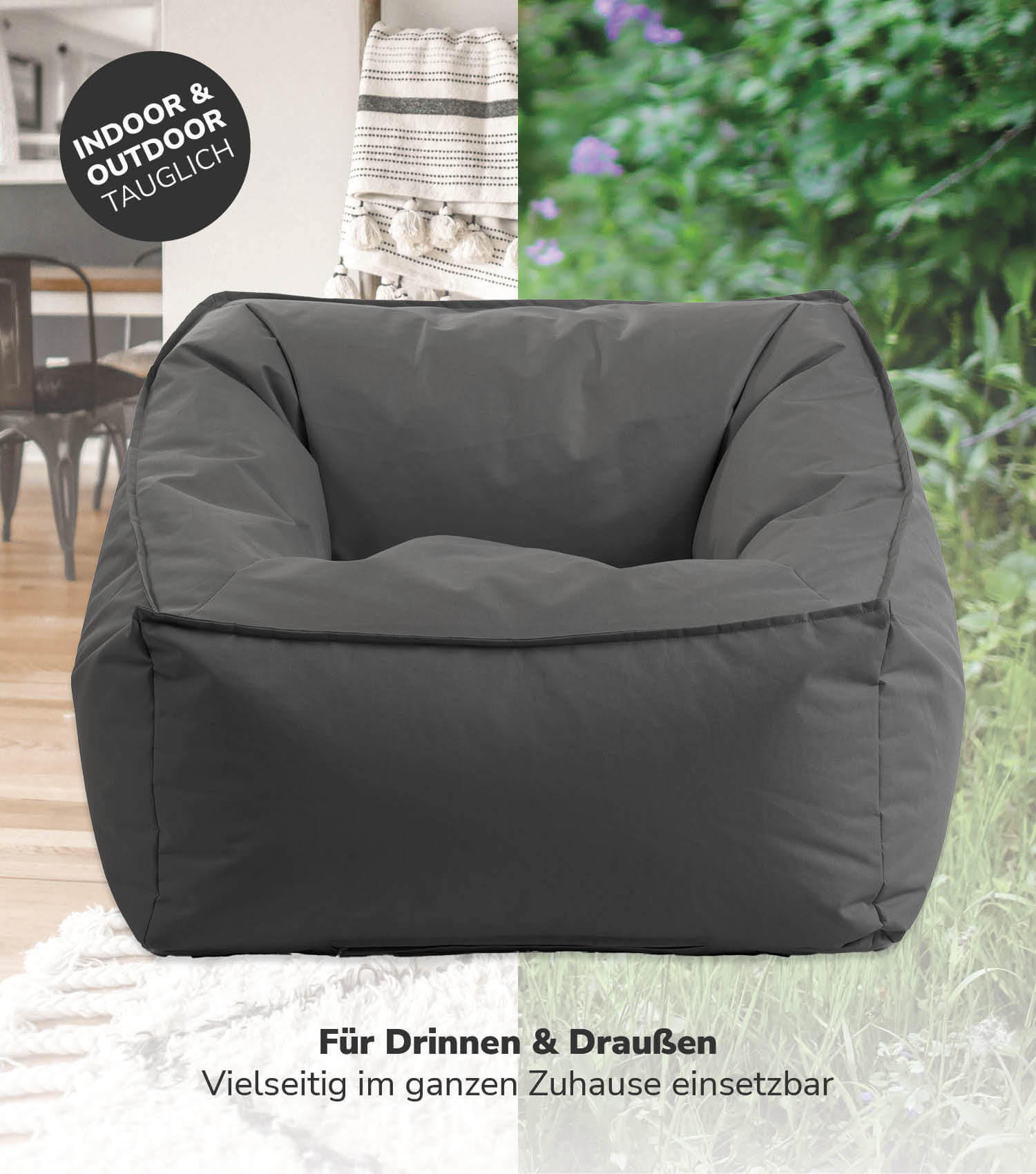 SITZSACK Der Sunnyboy mit Hocker - Schwarz, Textil (73/60/138cm) - Mokebo