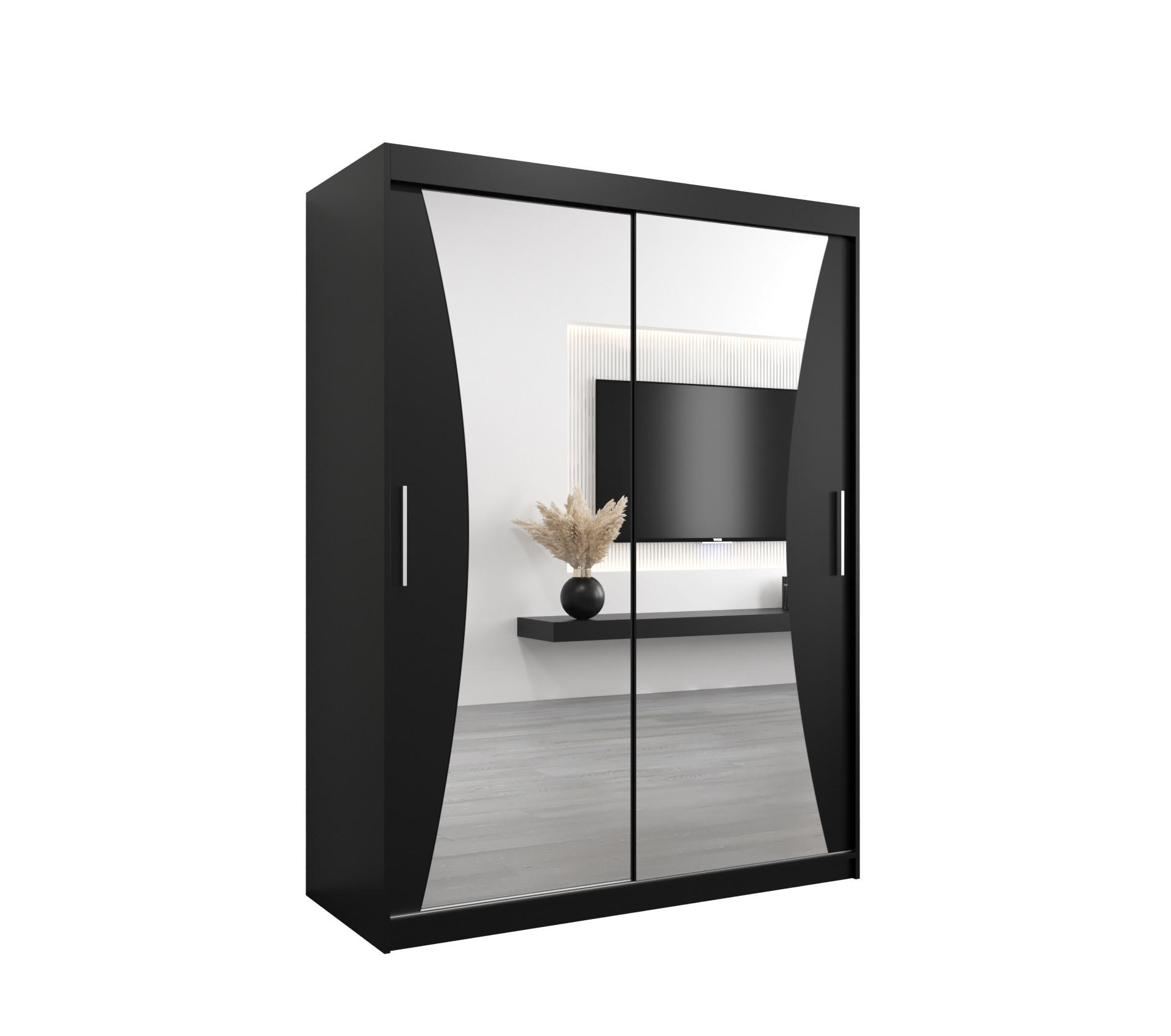 Abiks Möbel Schwebetürenschrank Schwarz, Schwarz 150x200x62 cm