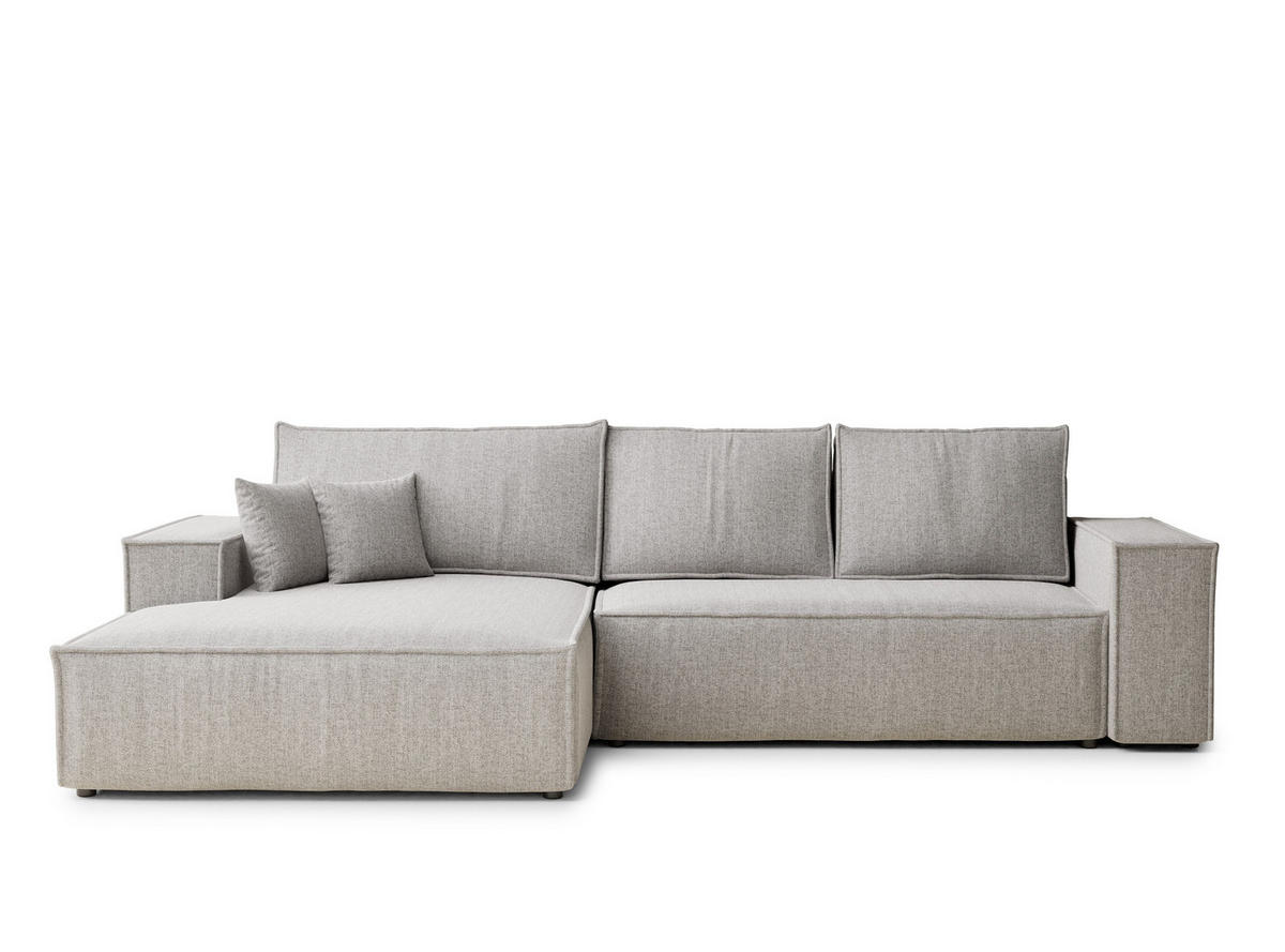 ECKSOFA Maze Beige grau Webstoff - Links Seite - Greige/Schwarz, Holz/Holzwerkstoff (185/294cm) - Maison de Reve