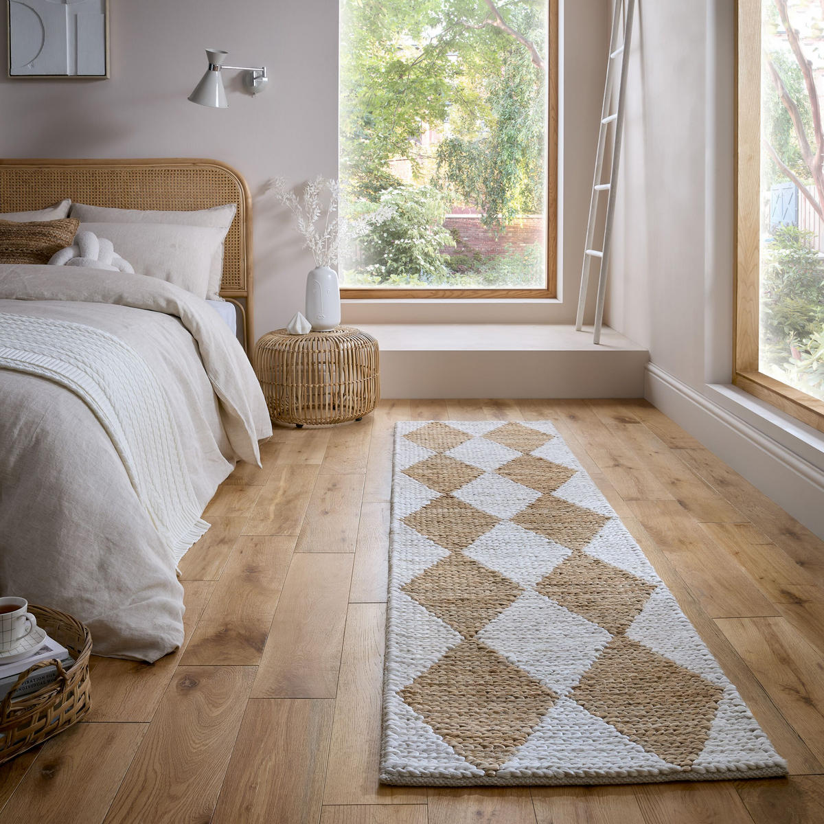 TEPPICH Jute Flachgewebe Rauten Muster, Wohnzimmer Beige Läufer 80x230 - Beige, Textil (80/230cm) - KADIMA DESIGN