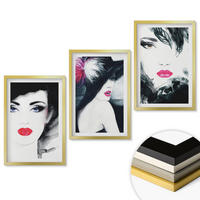 WANDBILDER 3er Set - 40x60 cm Goldrahmen - Porträts von Frauen mit Lippen - Goldfarben, Kunststoff (40/60cm) - ArtPrintCave