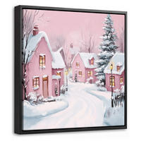 LEINWAND Bilder mit Rahmen - Weihnachtsdorf - Rosa - Winter - Schnee - Häuser - 20x20 - Altrosa, Textil (20/20cm) - MuchoWow