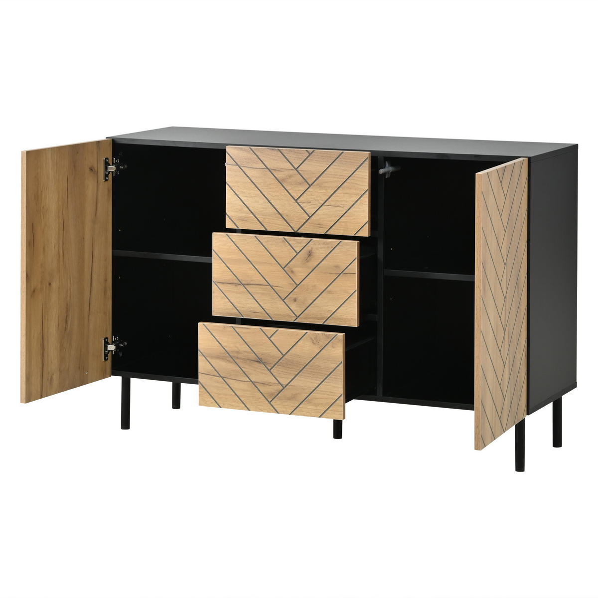 SIDEBOARD Úložná skříňka se 3 zásuvkami, 2 dvířky, vzhled dřeva, kovový rám, 120/40/76 cm, dřevotříska - přírodní, kompozitní dřevo (120/76/40cm) - EVRYAE