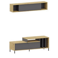 WOHNZIMMERMÖBEL VINYL 2-er Set Artisan Eiche-Anthrazit - Multicolor, Holzwerkstoff (140/50/42cm) - Matkam Möbel