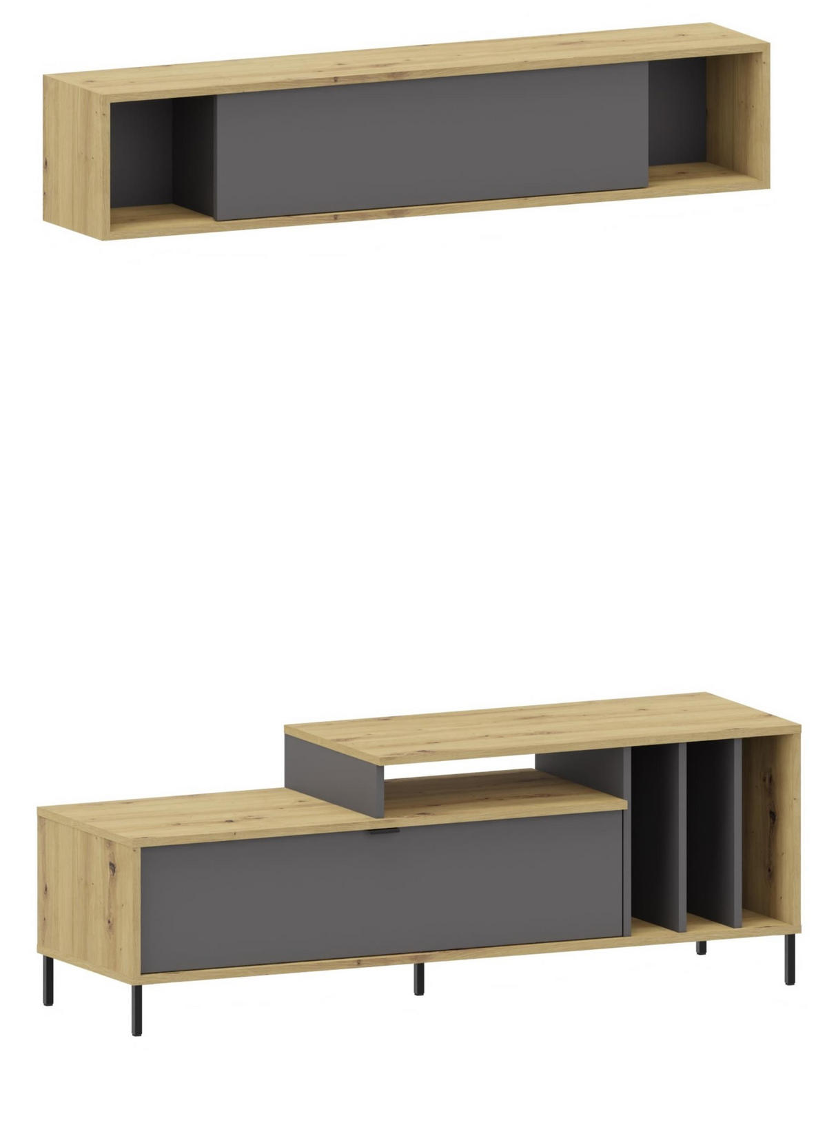 WOHNZIMMERMÖBEL VINYL 2-er Set Artisan Eiche-Anthrazit - Multicolor, Holzwerkstoff (140/50/42cm) - Matkam Möbel