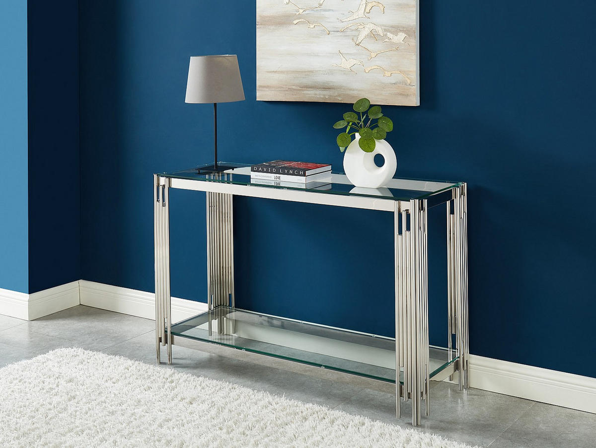 KONSOLENTISCH - 123.5 cm x 43.5 cm - Glas - Silberfarben - NOMELANO - Silberfarben, Glas (43.5/123.5/78cm) - Vente-Unique
