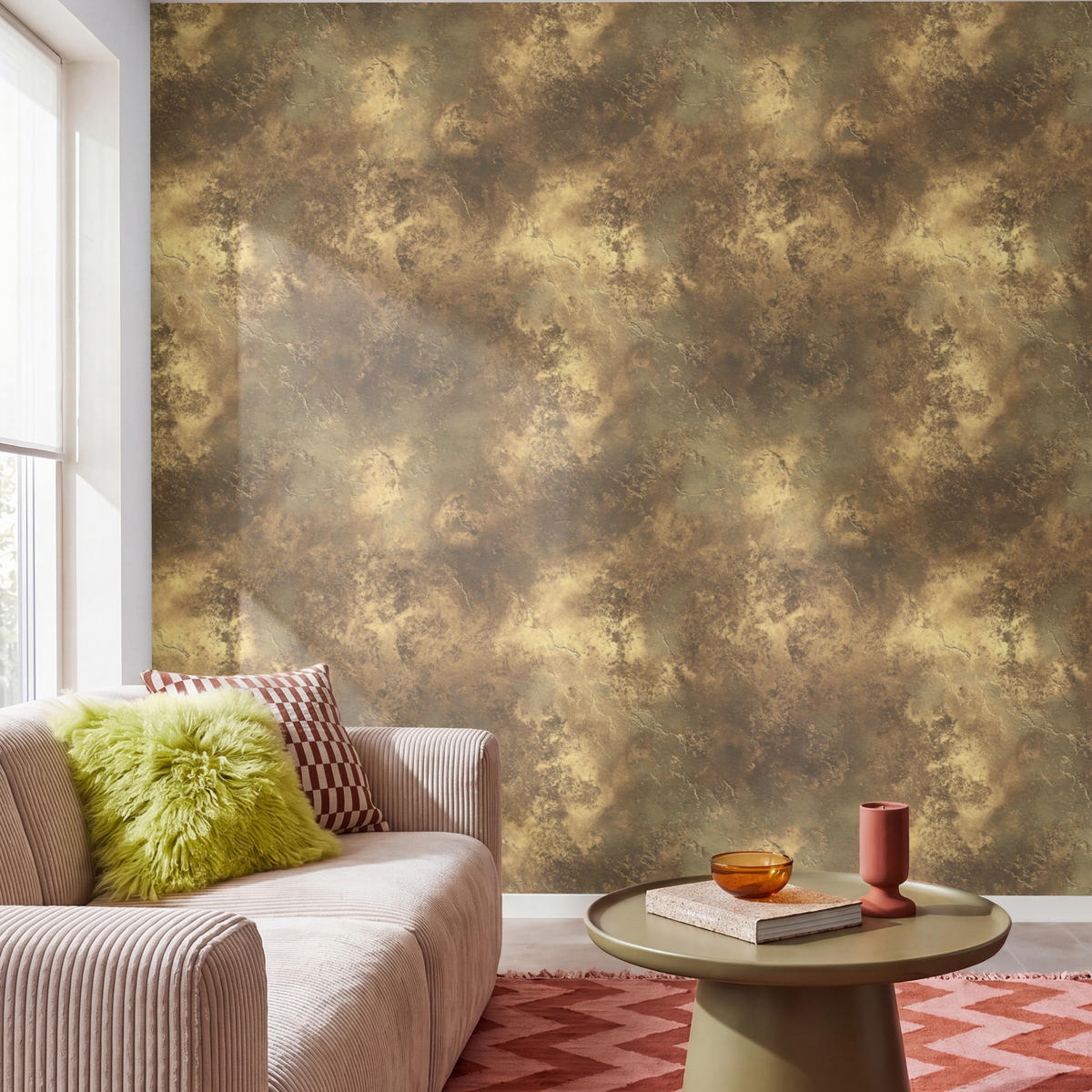 TAPETE - Antik - Metallic-Look - Gold - 280x280 cm - Messingfarben, Papier (280/280cm) - OnlyWow