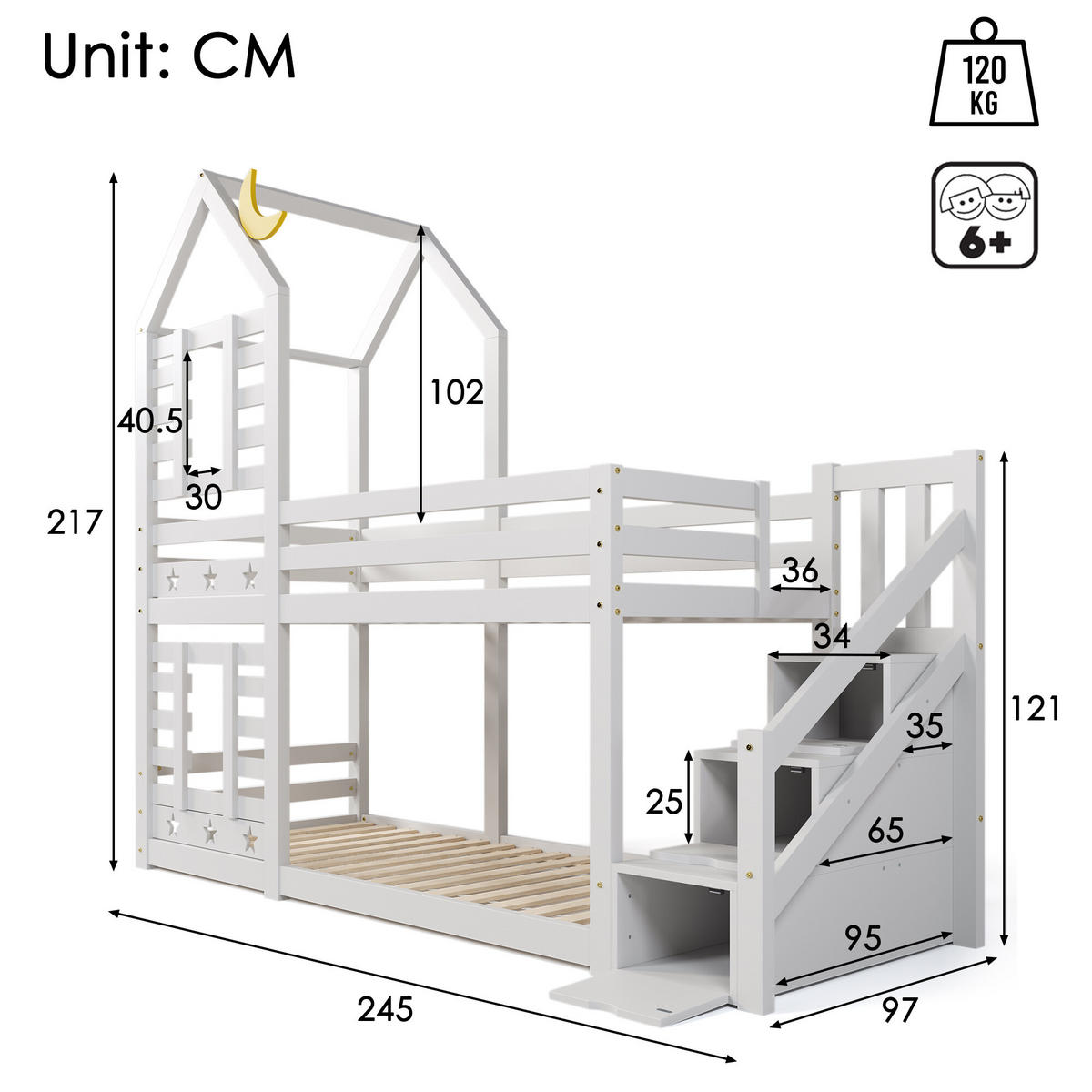 KINDERBETT Weiß 245/97/217 cm - Weiß, Holzwerkstoff (97/217/245cm) - Urban Meuble