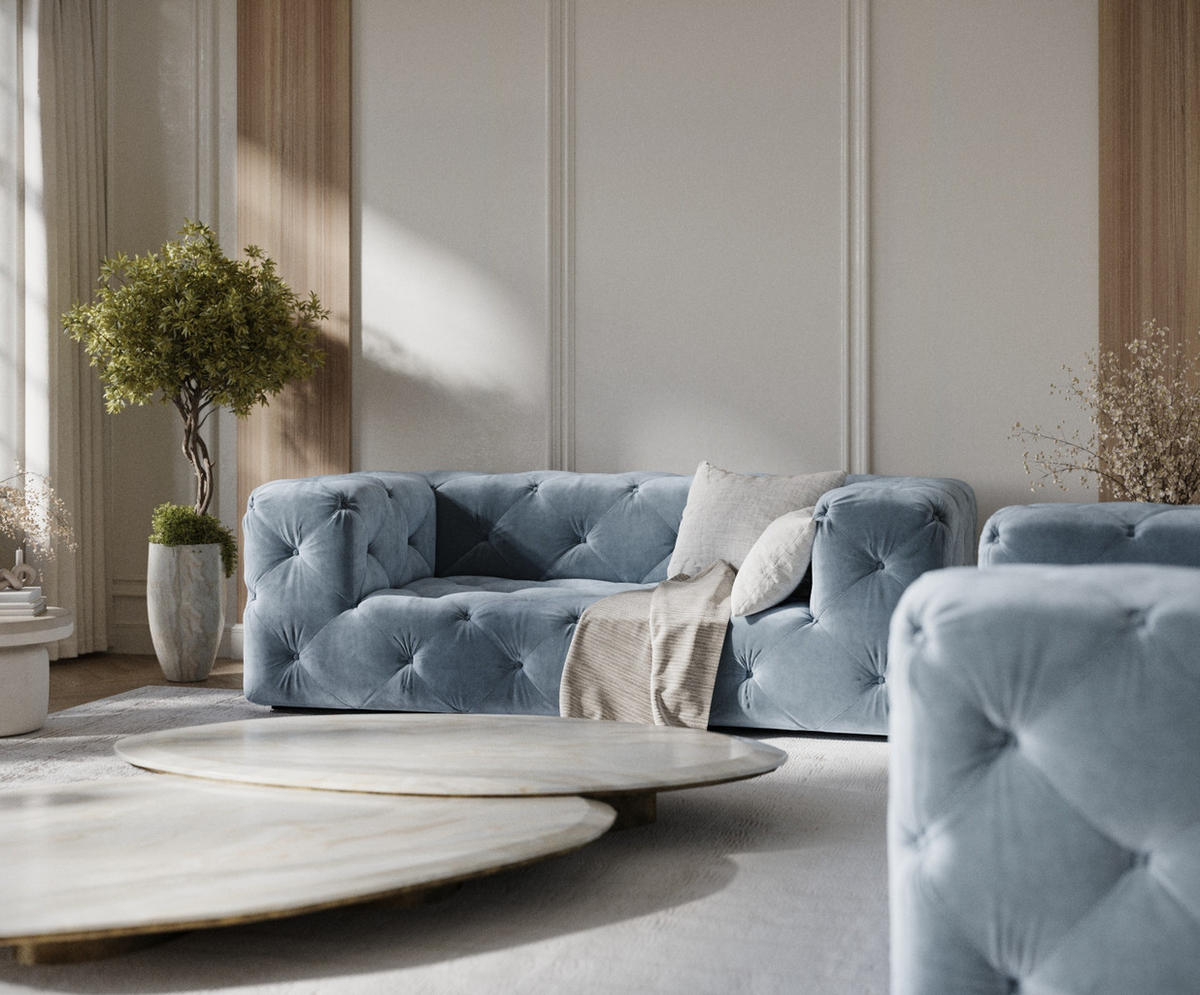 2-SITZER-SOFA Cosimo Blau Grau Samtstoff - Blaugrau/Schwarz, Holz/Holzwerkstoff (193/71/100cm) - Maison de Reve