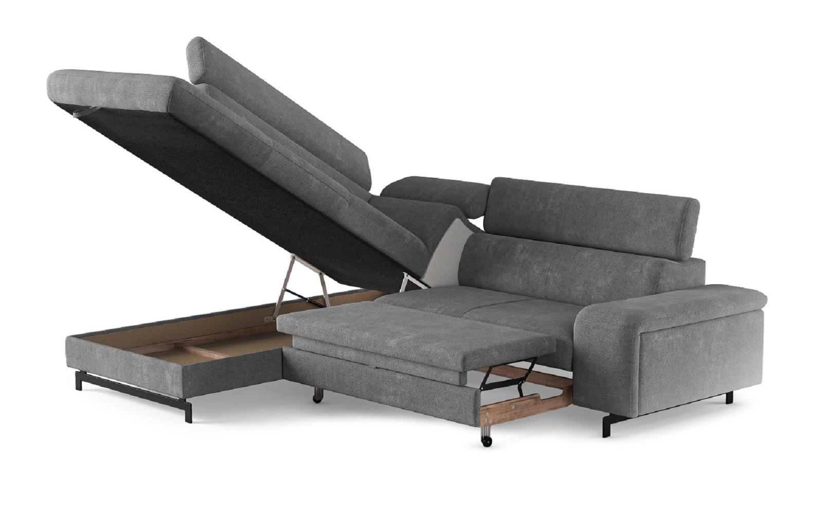 ECKSOFA mit Schlaffunktion und Bettkasten - Dunkelgrau/Schwarz, Kunststoff/Textil (262/215cm) - Cotta