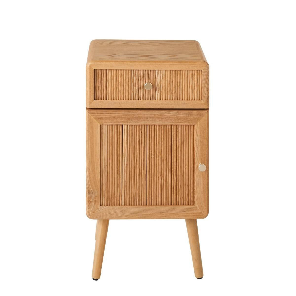 NACHTTISCH 1 Tür und 1 Schublade mit Lamellenfronten 42/35/71 cm - Apfelbaumfarben, Holzwerkstoff (35/71/42cm) - Calicosy