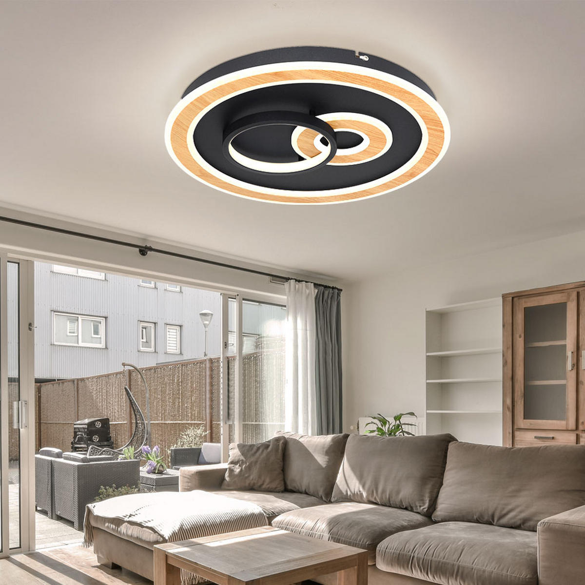 LED DECKENLEUCHTE Chessy Schwarz Holzoptik - Schwarz, Metall (50/50/7cm) - Globo Lighting