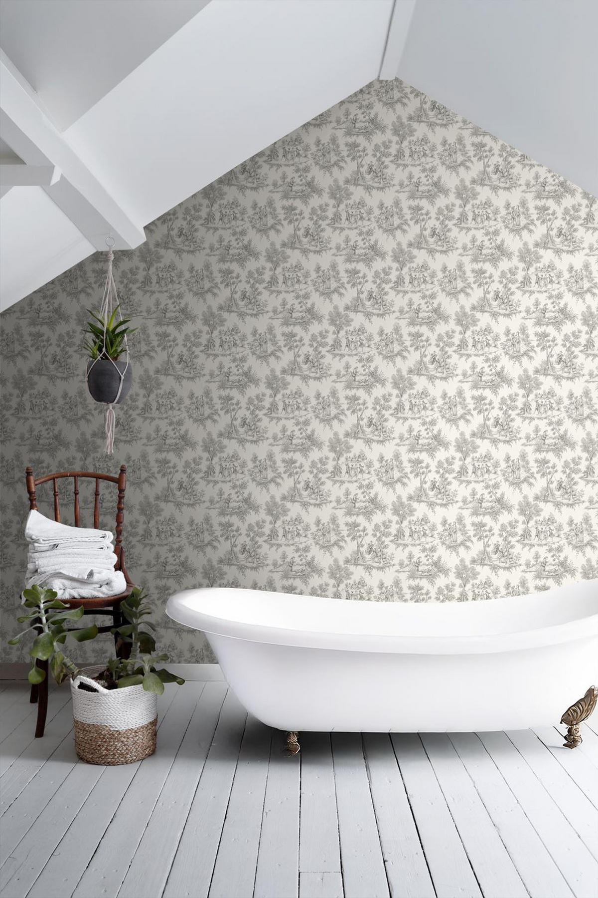 TAPETE Toile de Jouy 50 x 900 cm - Weiß, Papier (50/900cm) - ESTAhome
