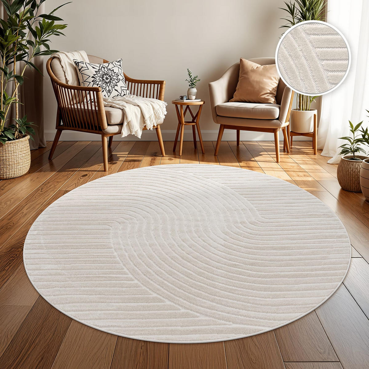 OUTDOORTEPPICH Ethno Creme Ø 200 cm - Creme, Kunststoff (200/200cm) - TT Home