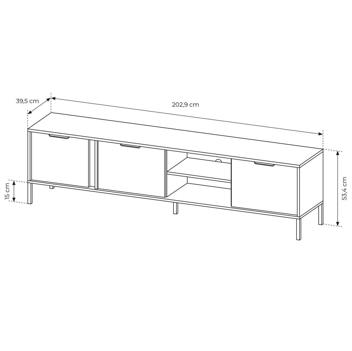 LOWBOARD LORENZO 202,9x39,5x53,4 cm mit 3 Türen Anthrazit - Anthrazit, Holzwerkstoff (202.9/53.4/39.5cm) - MASSENO