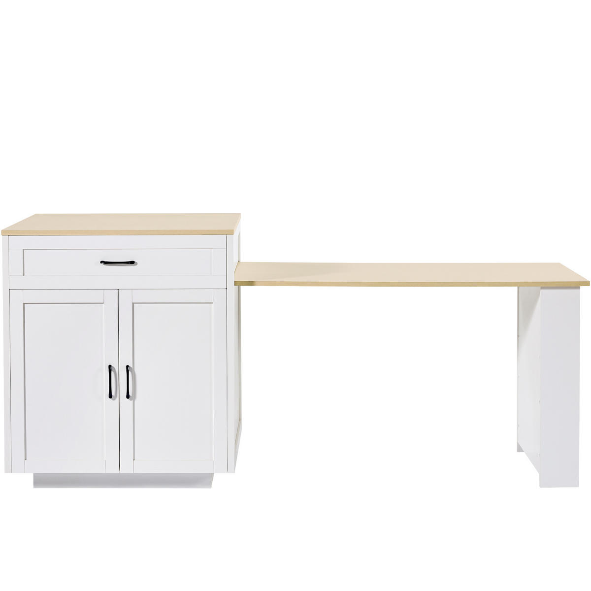 STEHTISCH ausziehbar 133-202/70/93,5 cm in Weiß mit Stauraum und Rollen - Weiß, Holzwerkstoff (133/70/93.5cm) - BEAOK