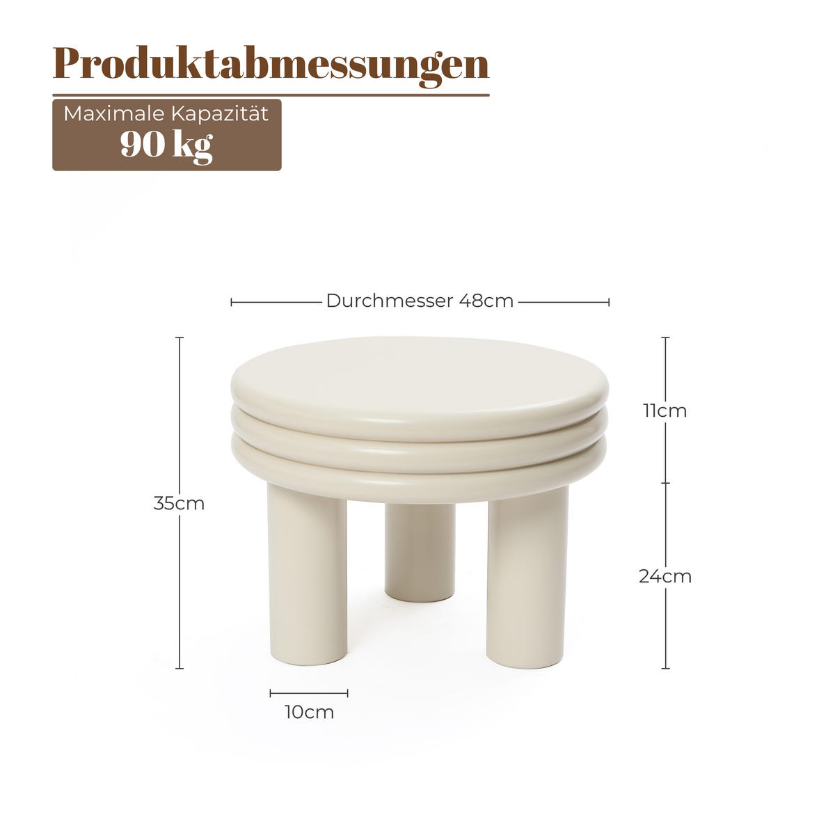 COUCHTISCH Rund, Elfenbein | Ø48 x H35 cm - Weiß, Holzwerkstoff (48/48/35cm) - Hometopia