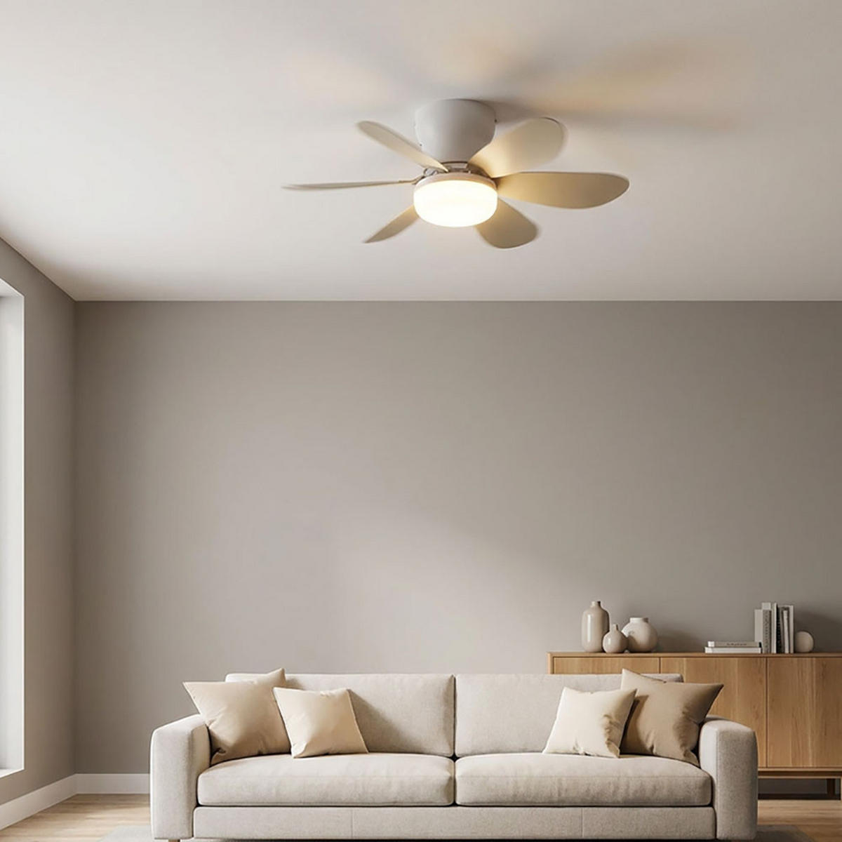 DECKENVENTILATOR DELORES LED, Metall, Weiß matt, 51 cm - Weiß, Metall (51/51/16.5cm) - Globo Lighting
