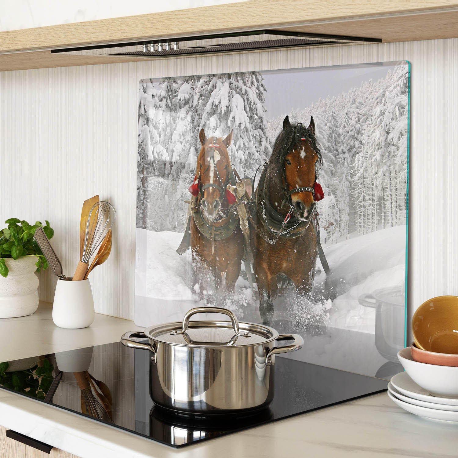 GLASPLATTE 60x52 cm Schlittenfahrt - Dunkelbraun, Glas (60/52cm) - TULUP