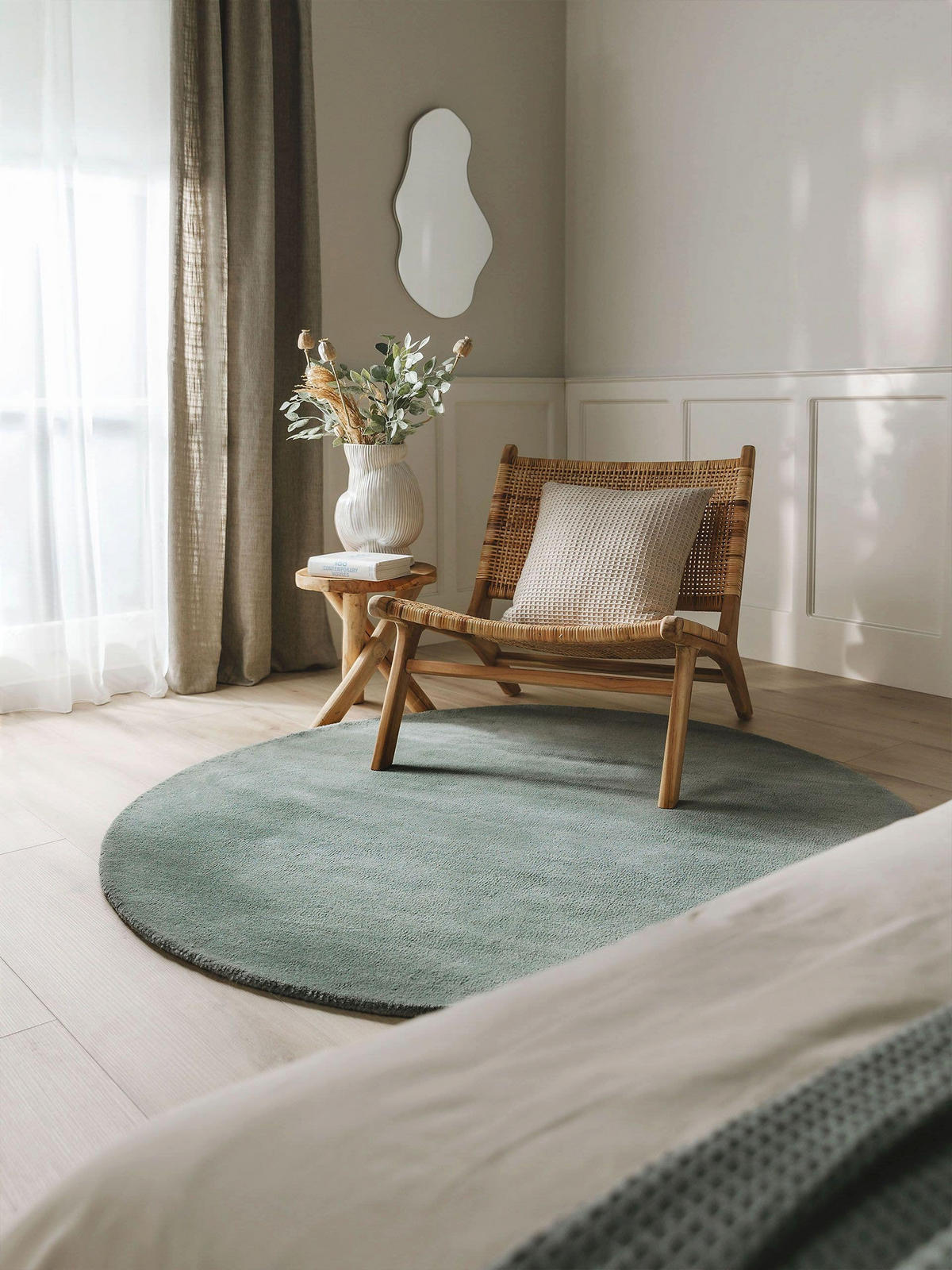 WOLLTEPPICH rund Bent Grün ø 200 cm rund - Grün, Textil (200/200cm) - benuta Nest